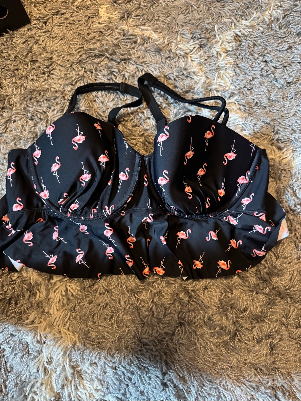 Cacique Black Bikini Top with Pink Accent Print